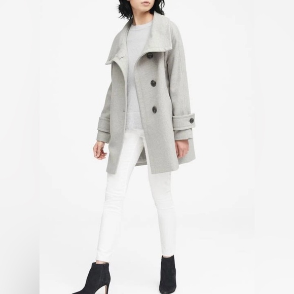 Banana Republic Italian Wool Blend Coat S Gray Shawl Collar Button Front Jacket